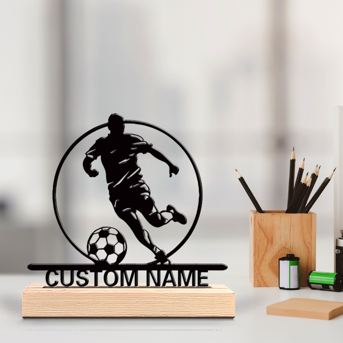 Woodworking Laser - Statua in Metallo Personalizzata di Calciatore